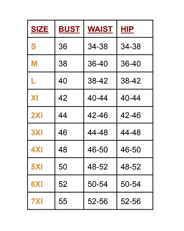 Ruaah Curves Size Chart